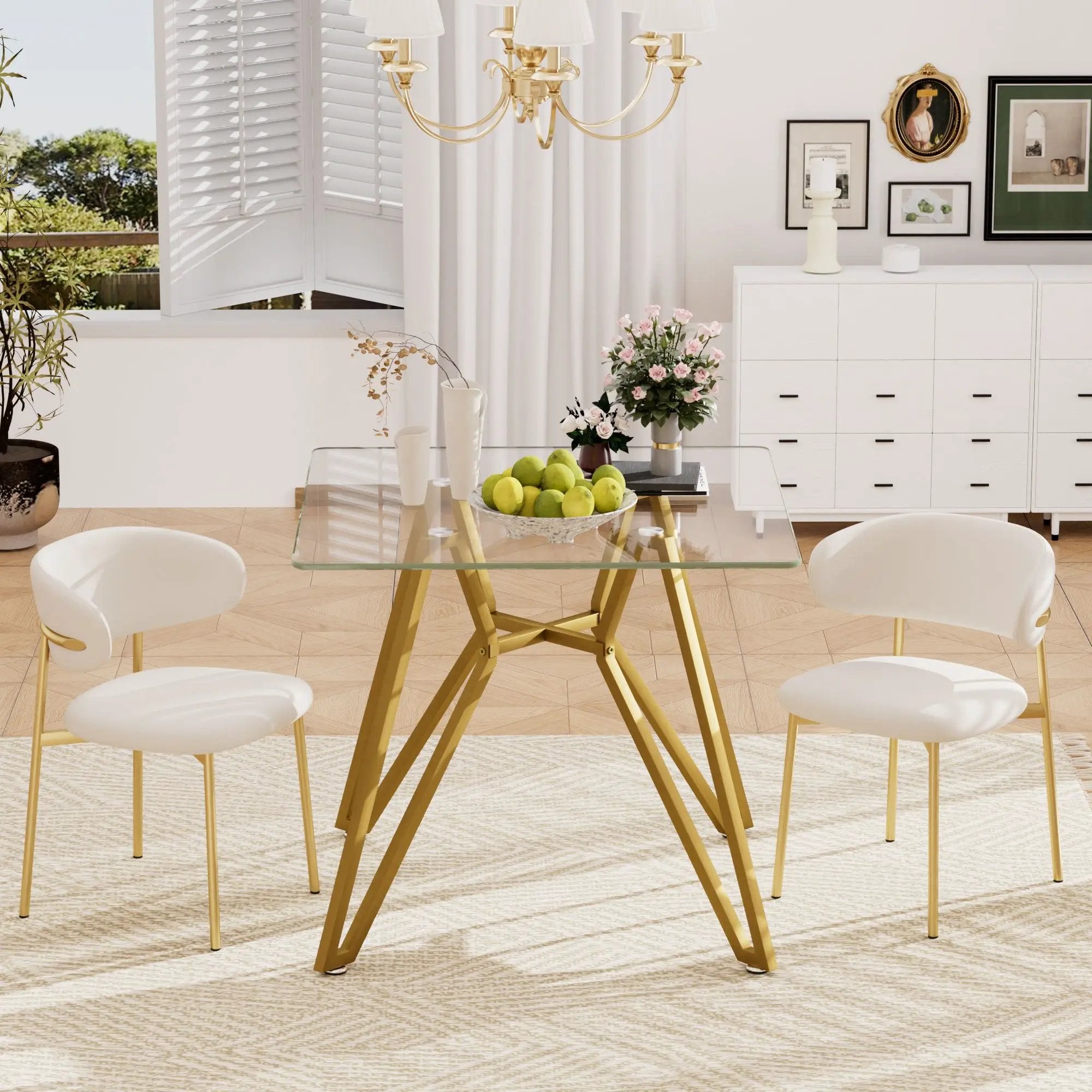 Modern Glass Dining Table With Metal Legs by HouseOfZazla