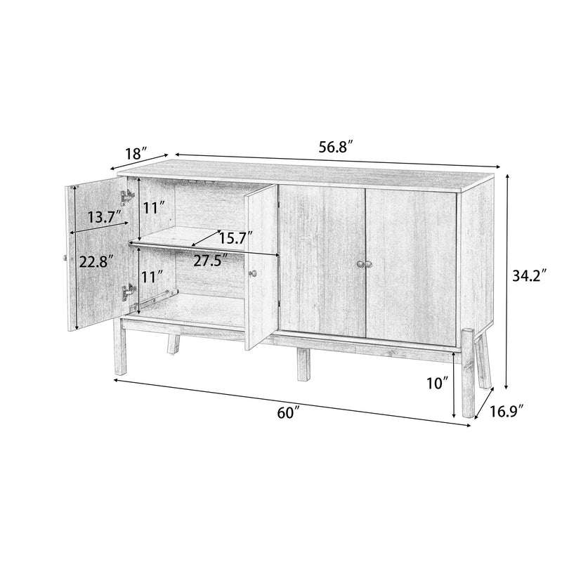 Vintage Sideboard Buffet Cabinet, 56.8" W x 18" D x 34.2" H by HouseOfZazla