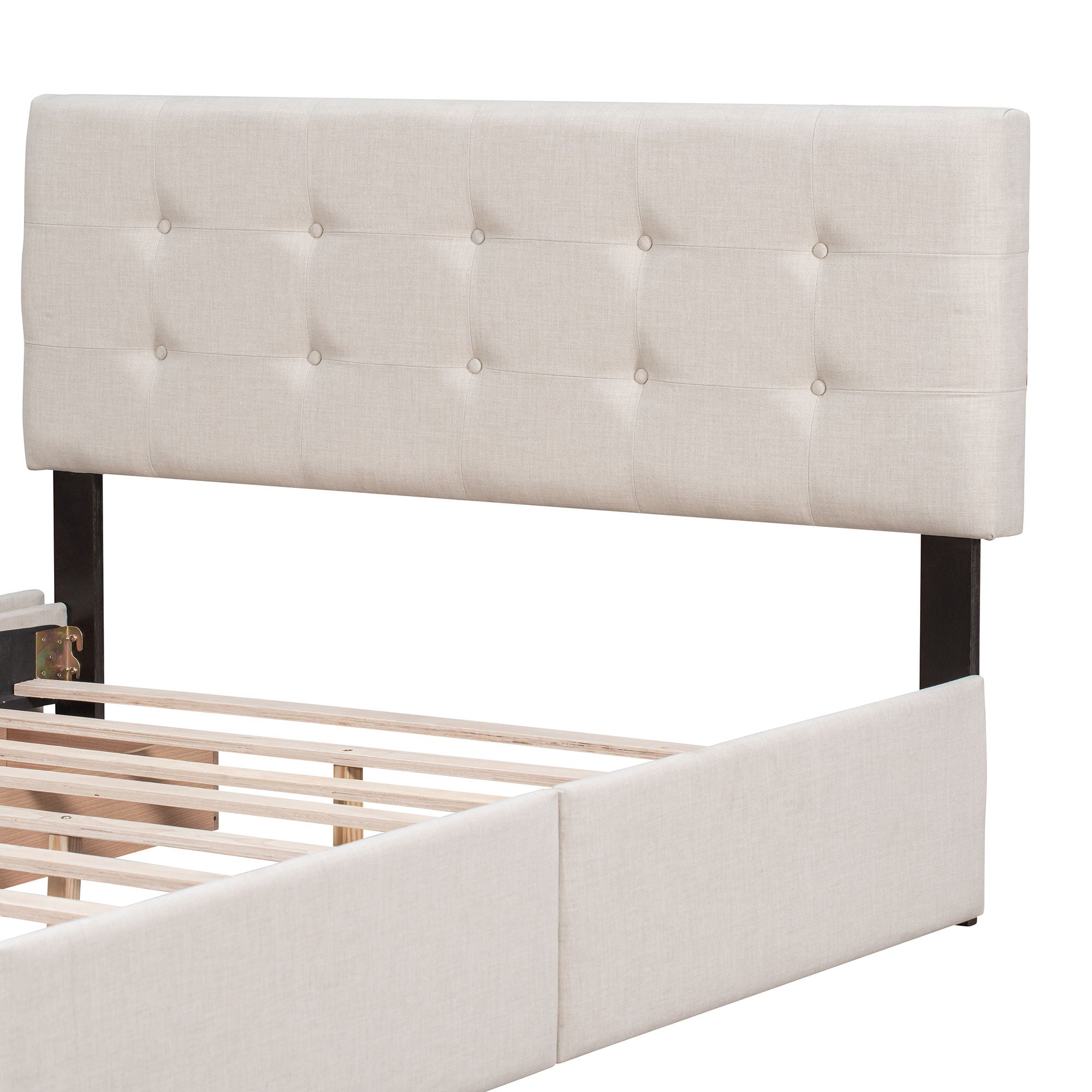 Upholstered Platform Bed With Classic Headboard And Drawers, No Box Spring Needed by HouseOfZazla