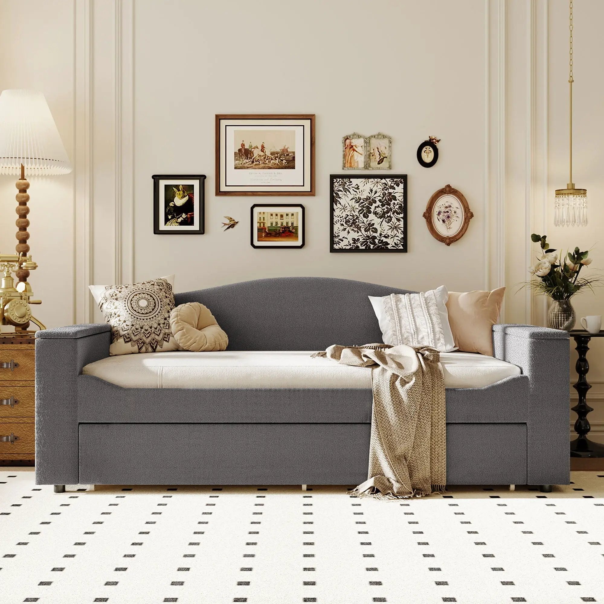 Upholstered Daybed With Storage Armrests, Trundle And Latest Integrated tooth Audio System by HouseOfZazla