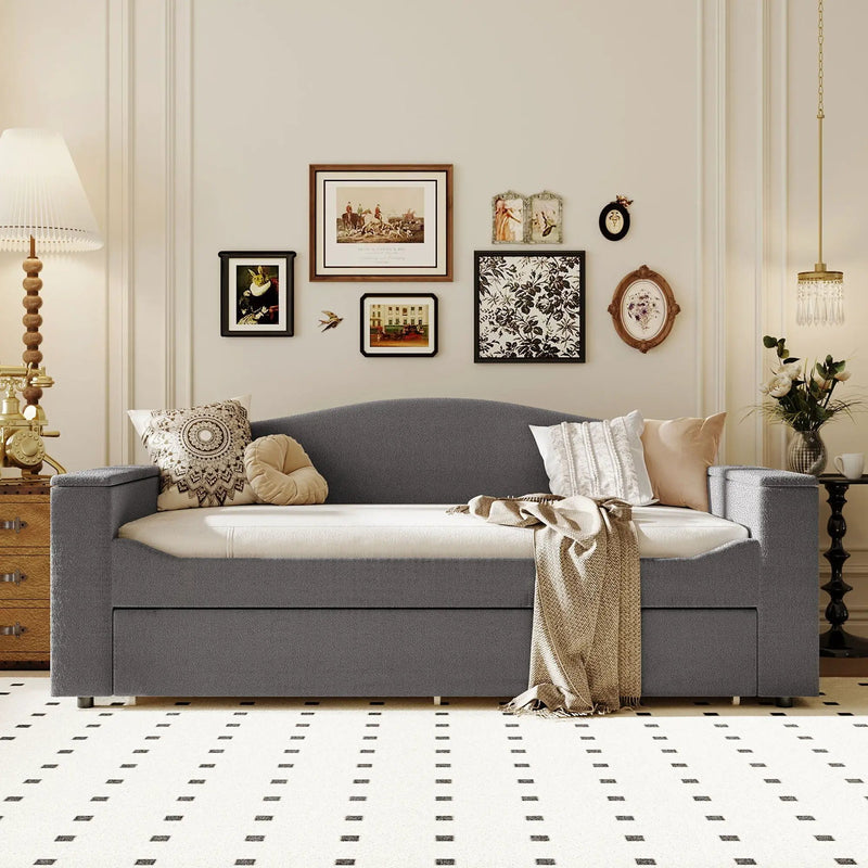 Upholstered Daybed With Storage Armrests, Trundle And Latest Integrated tooth Audio System by HouseOfZazla