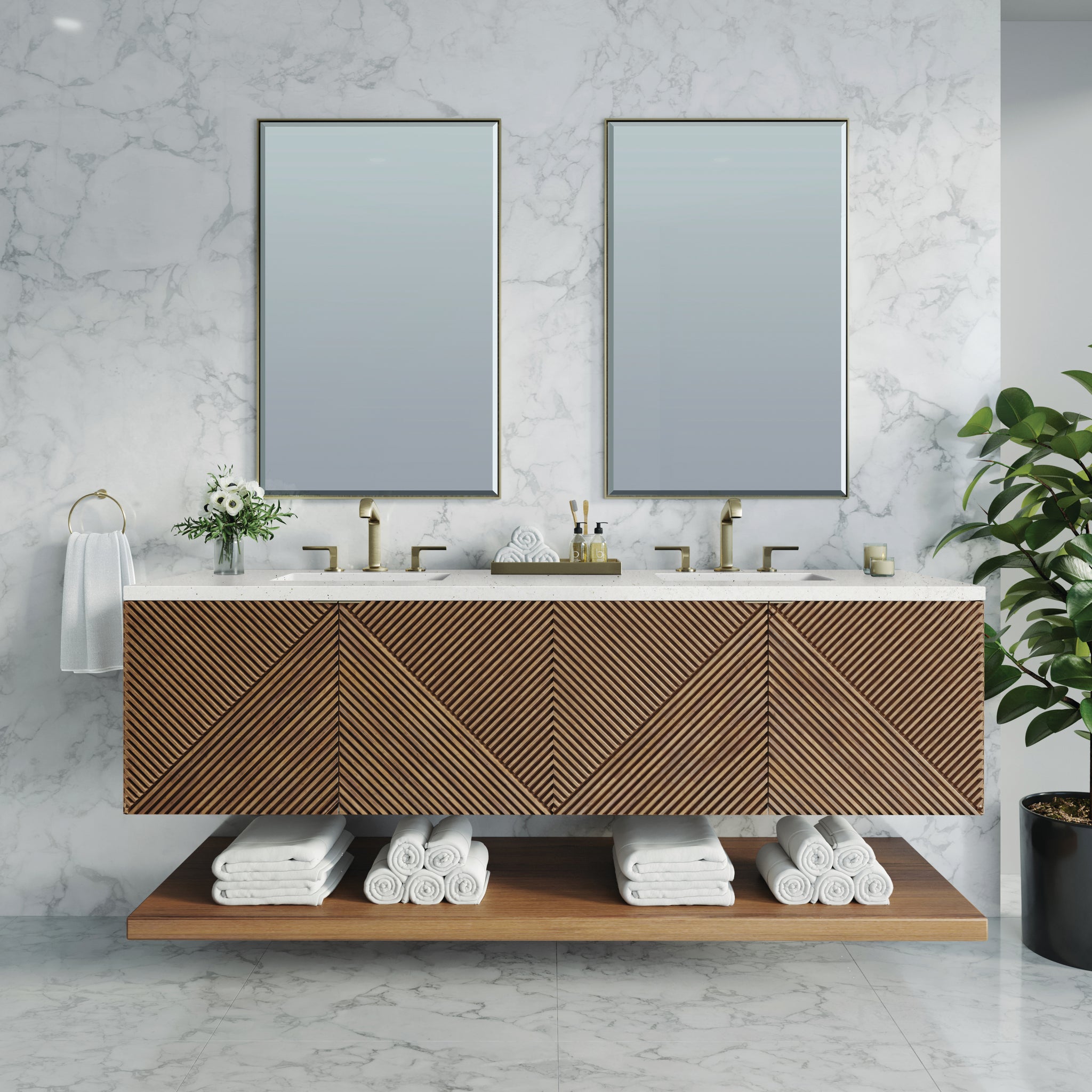 James Martin Marcello 72" Floating Double Bathroom Vanity, Chestnut, view 30