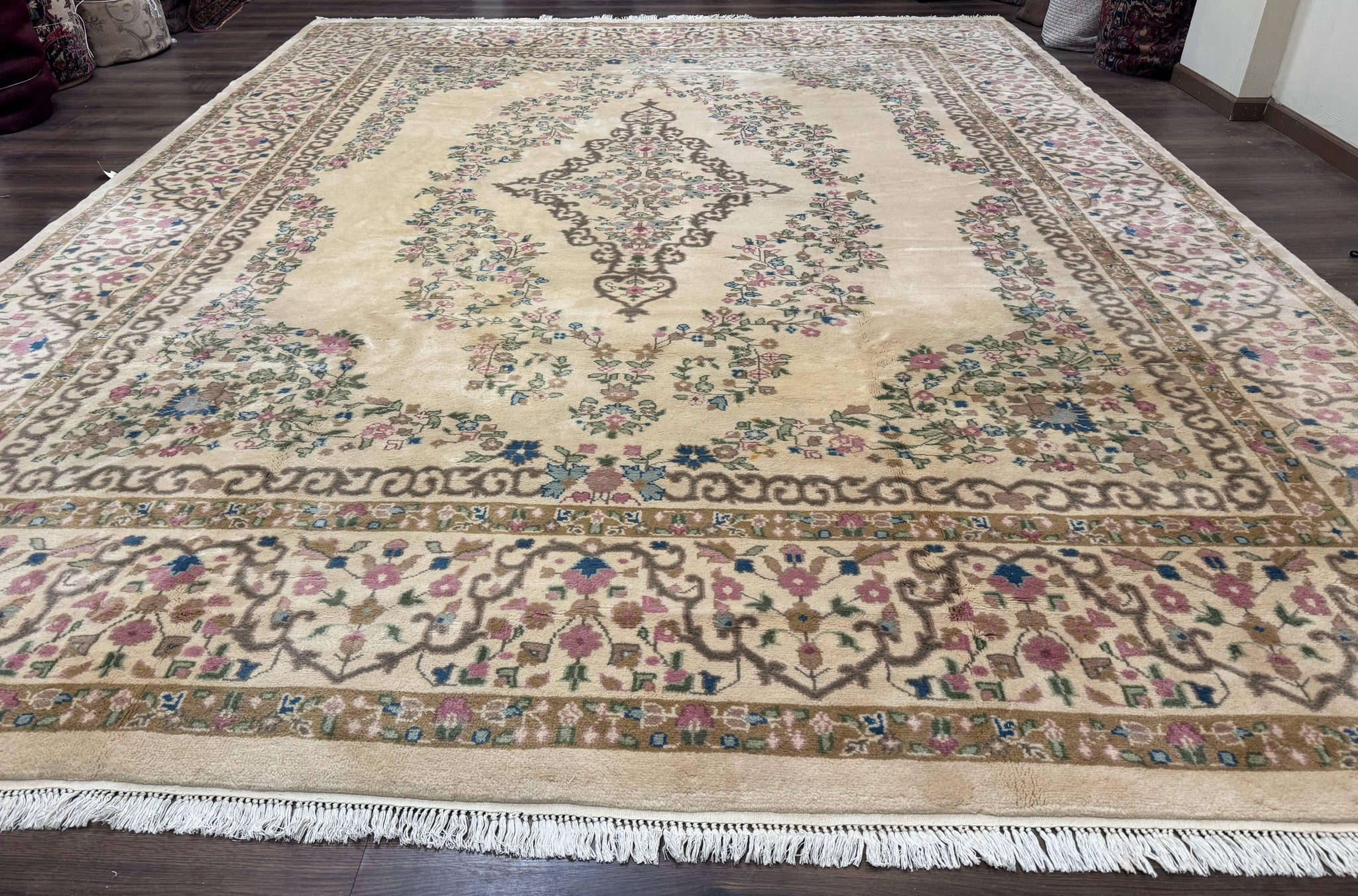 Indo Persian Rug 12x15, Palace Sized Carpet, Oversized Wool Handmade Rug, Kerman Rug, Semi Open Field, Pande Cameron Rug, Beige by Jewel Rugs