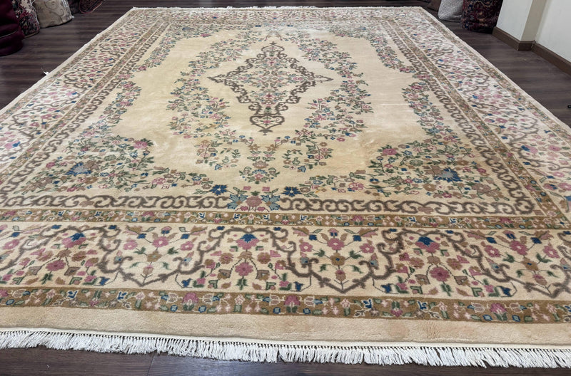 Indo Persian Rug 12x15, Palace Sized Carpet, Oversized Wool Handmade Rug, Kerman Rug, Semi Open Field, Pande Cameron Rug, Beige by Jewel Rugs