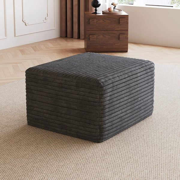 Sofa Ottoman - No Assembly Required - Dark Grey Plush Corduroy Fabric
