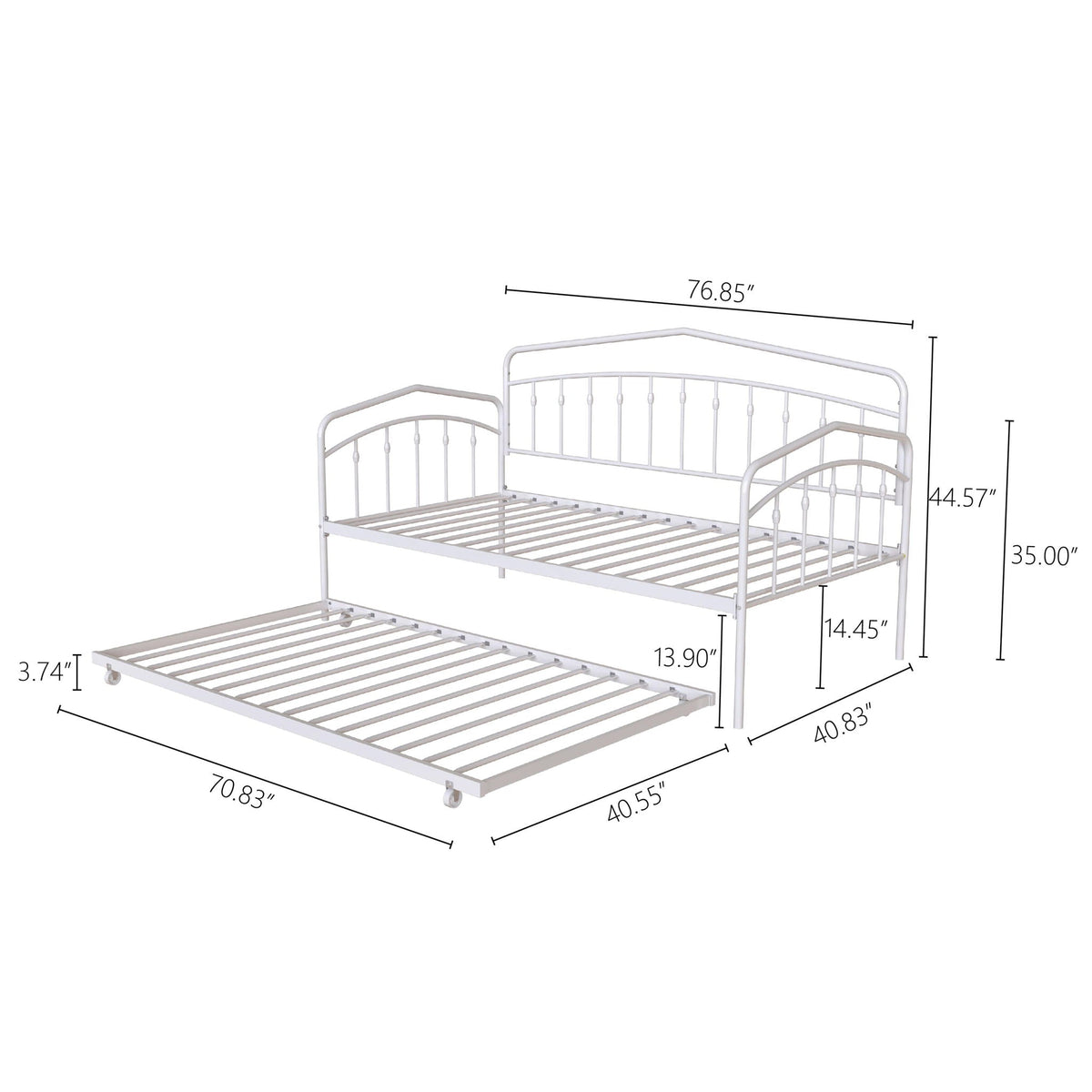 Fox Daybed With Twin Trundle - Metal Frame, Black or White, photo 28 of 29
