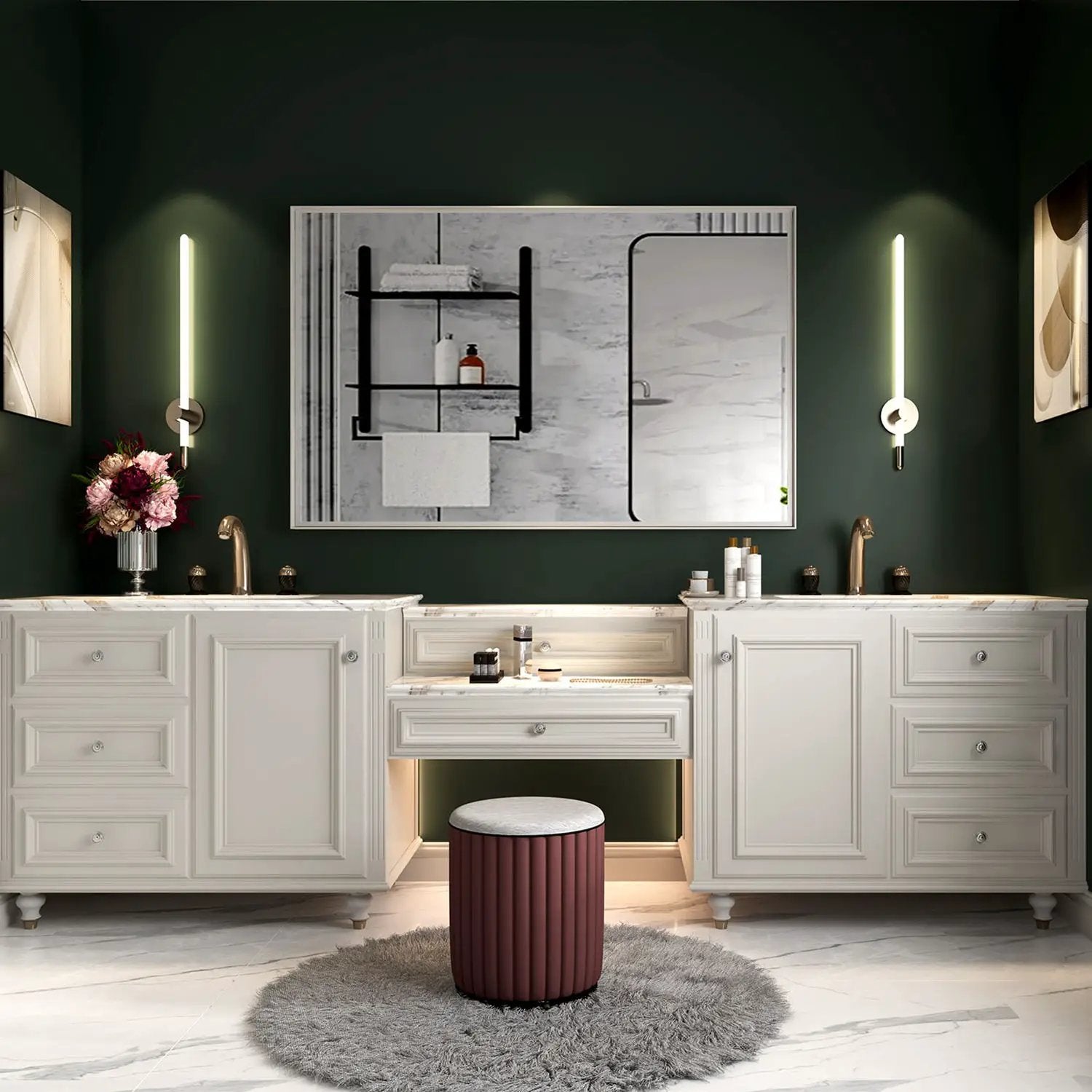 Rectangular Wall-Mounted Beveled Bathroom Mirror, Square Angle Metal Frame Wall Mounted Bathroom Mirrors For Wall (Horizontal & Vertical) - Glossy White by Unique Piece Furniture