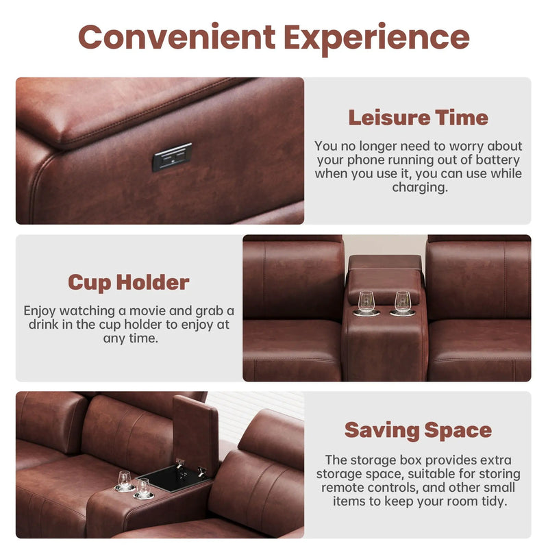 6 Piece Modular Sectional Sofa With 2 Cup Holders, Adjustable Recliners - Dark Brown by HouseOfZazla