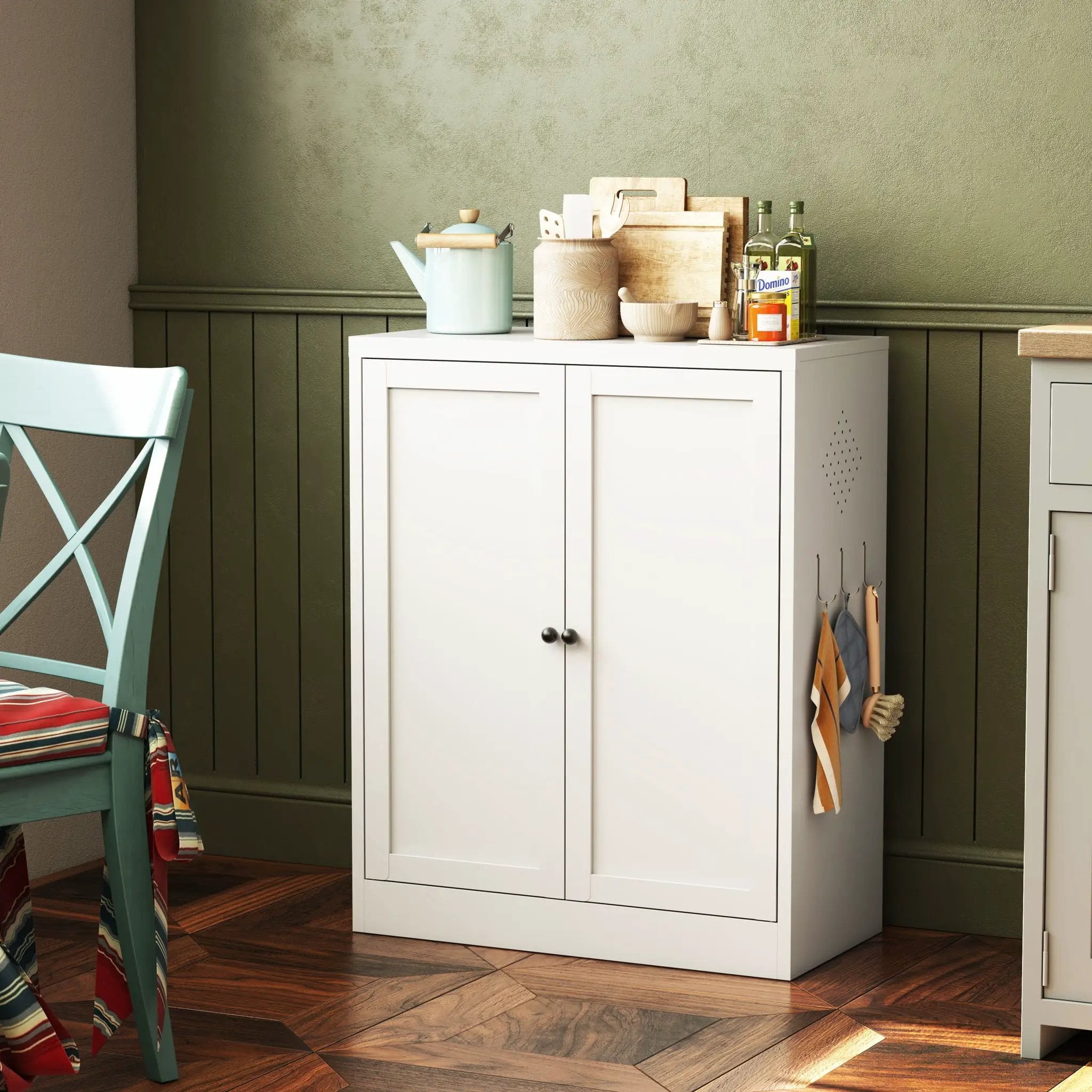 Pantry Cabinet With Adjustable Shelves Freestanding Kitchen Storage Organizer - White by Unique Piece Furniture