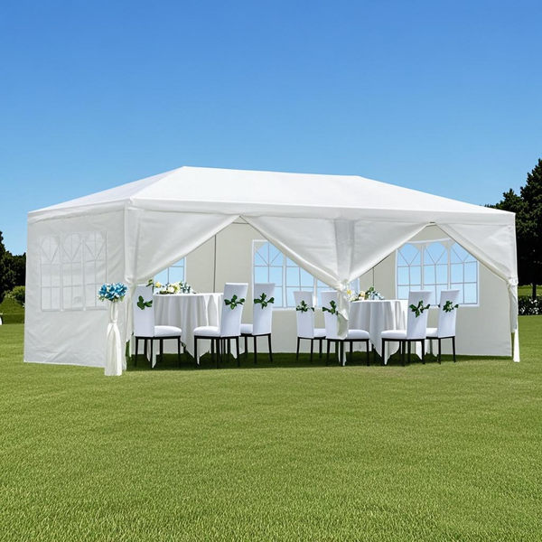 10x20' Outdoor Garden Gazebo Canopy with Removable Sidewalls - White
