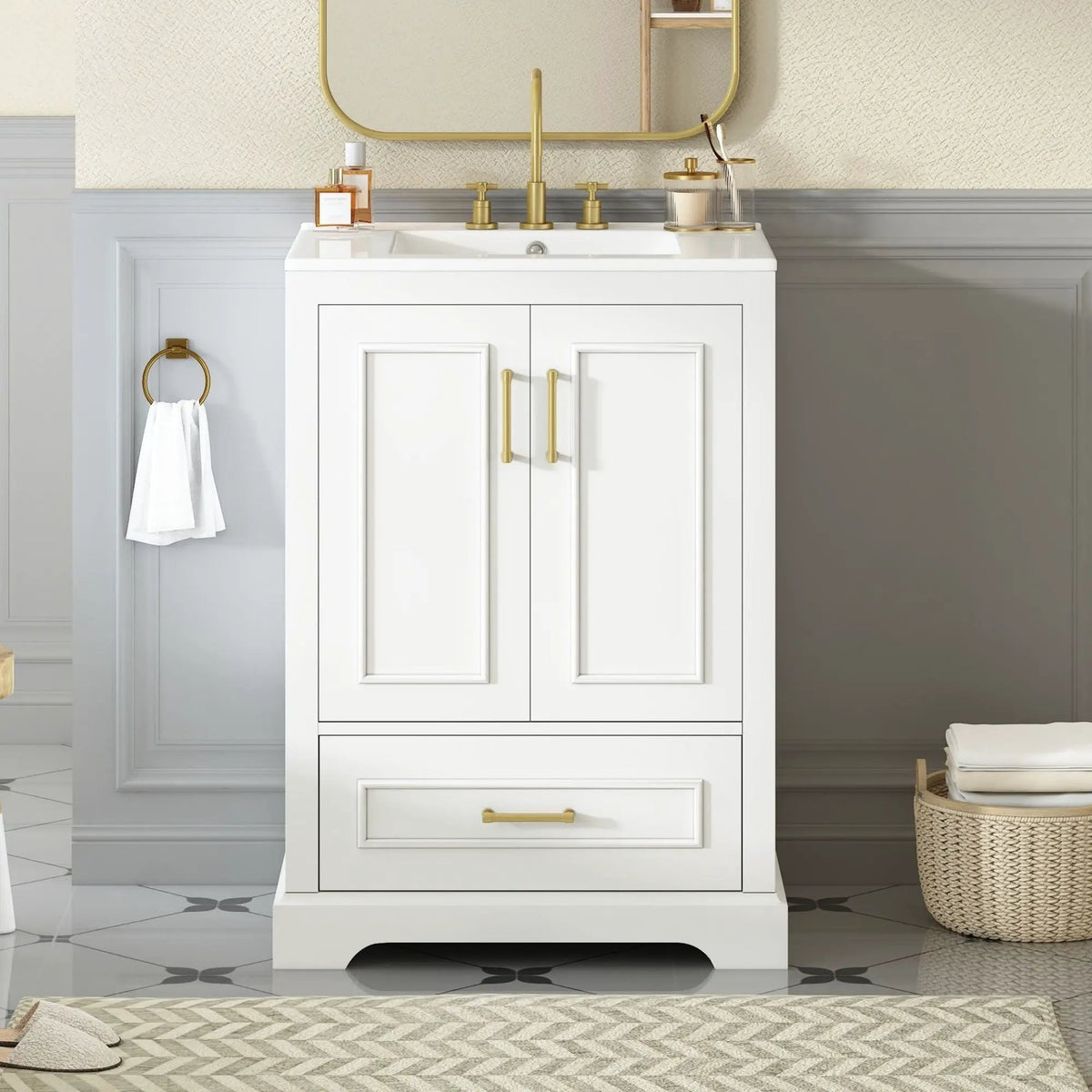 Bathroom Vanity With Sink, 1 Divided Drawer And 2 Soft Close Doors With Double Shelf, photo 20 of 20