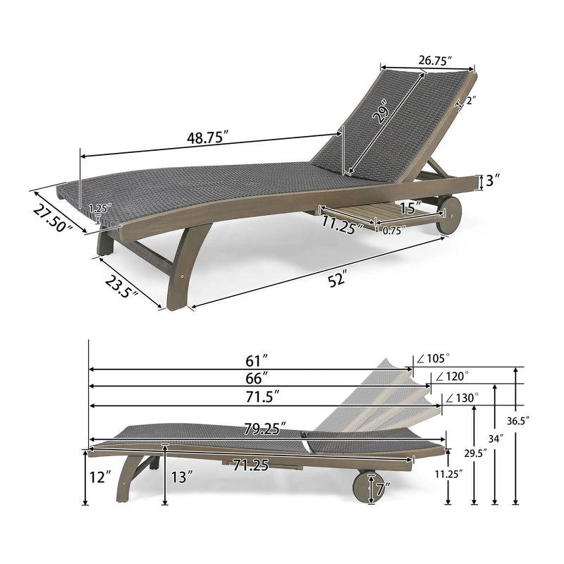 Outdoor Chaise Lounge with Pull-Out Tray and Wicker Seat - Gray by HouseOfZazla