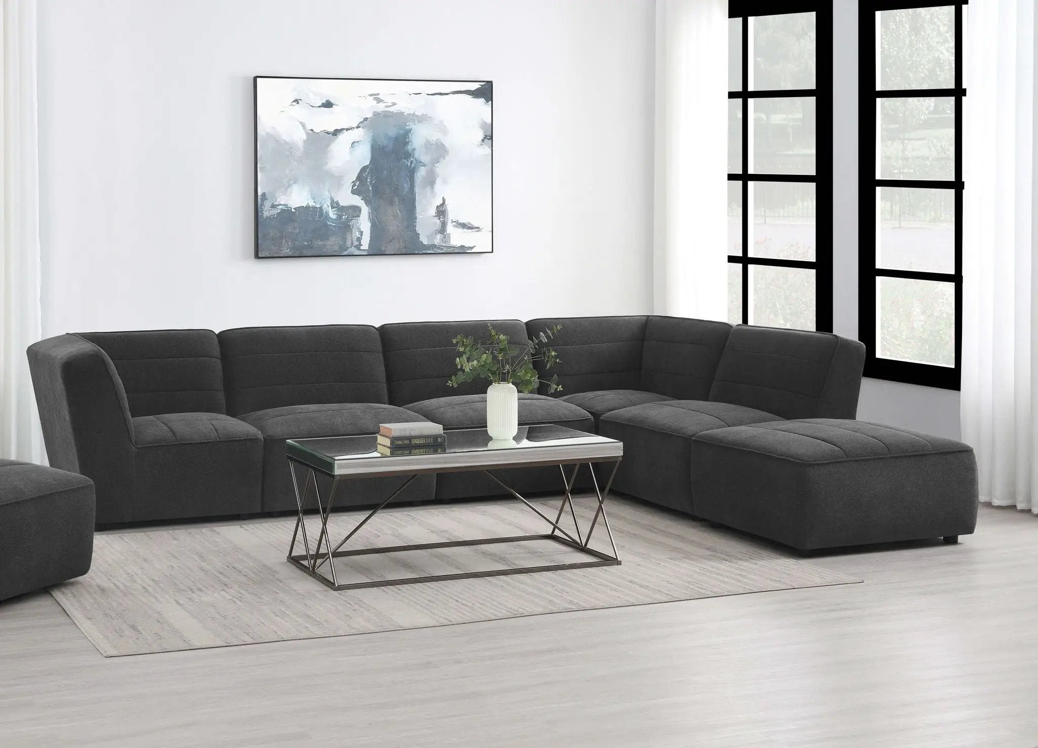 Sunny 6-piece Upholstered Modular Sectional Sofa Charcoal by Unique Piece Furniture