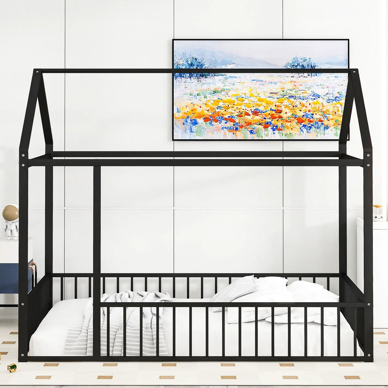 Metal Bed House Bed Frame With Fence by Unique Piece Furniture