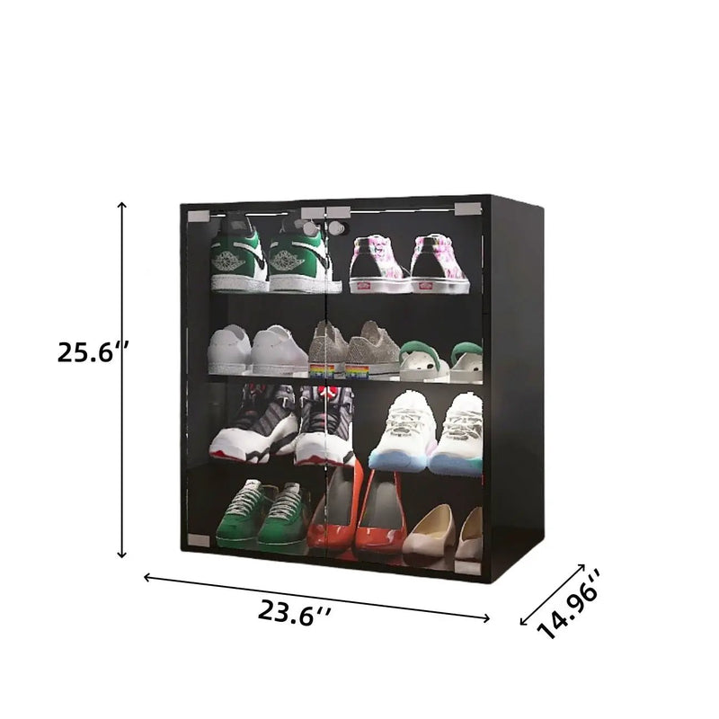 4 Layers Shoe Cabinet With Glass Door And Glass Layer Shoes Display Cabinet With LED Light Bluetooth Control - Black by Unique Piece Furniture