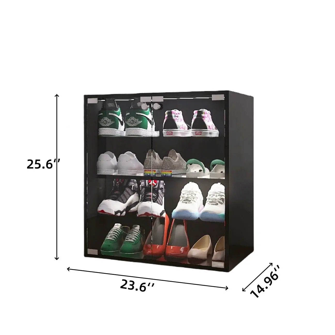 4 Layers Shoe Cabinet With Glass Door And Glass Layer Shoes Display Cabinet With LED Light Bluetooth Control - Black by HouseOfZazla