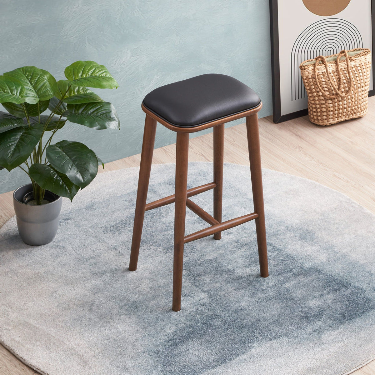 Stylish Design Bar Height Stool with Upholstered Seat - Black or Light Brown, photo 11 of 12