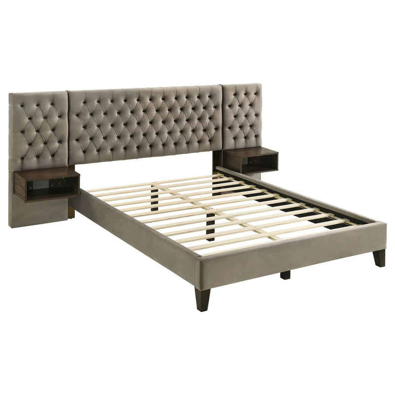 Marley Upholstered Eastern King Wall Panel Bed Light Brown by Unique Piece Furniture