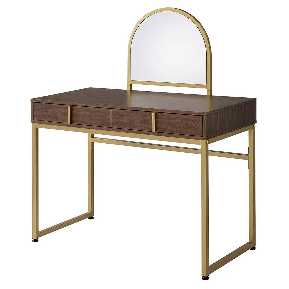 Coleen - 50" Vanity Desk With Mirror & Jewelry Tray - Walnut & Gold by Unique Piece Furniture