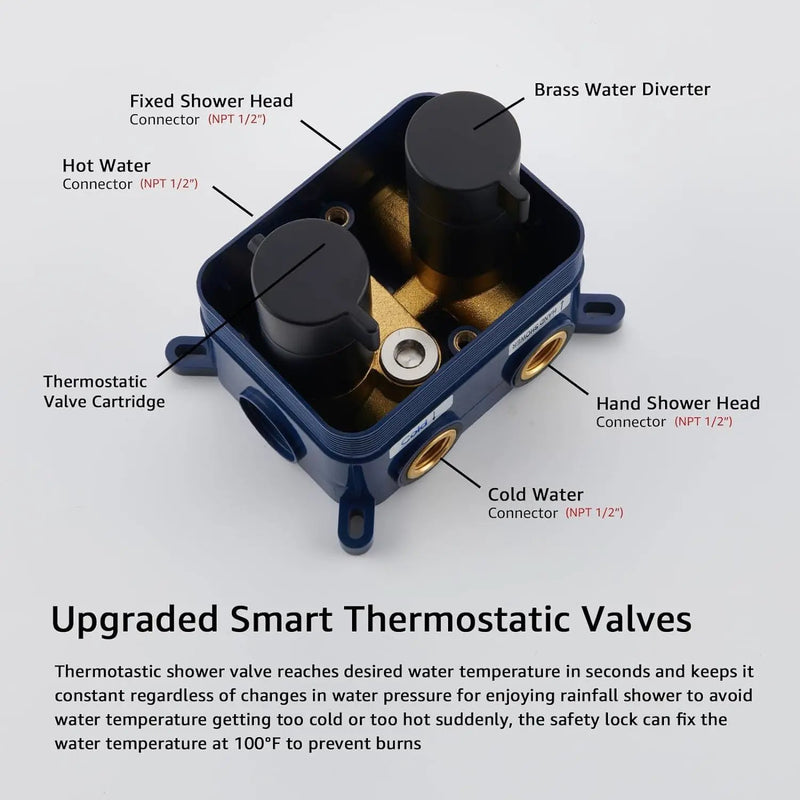 TRUSTMI Thermostatic Shower System Set Matte Black, 3-Way Push Button Diverter Brass Wall Mount Ceiling Shower Faucet Complete with16 Inch 2 Modes Wat by Selzalot