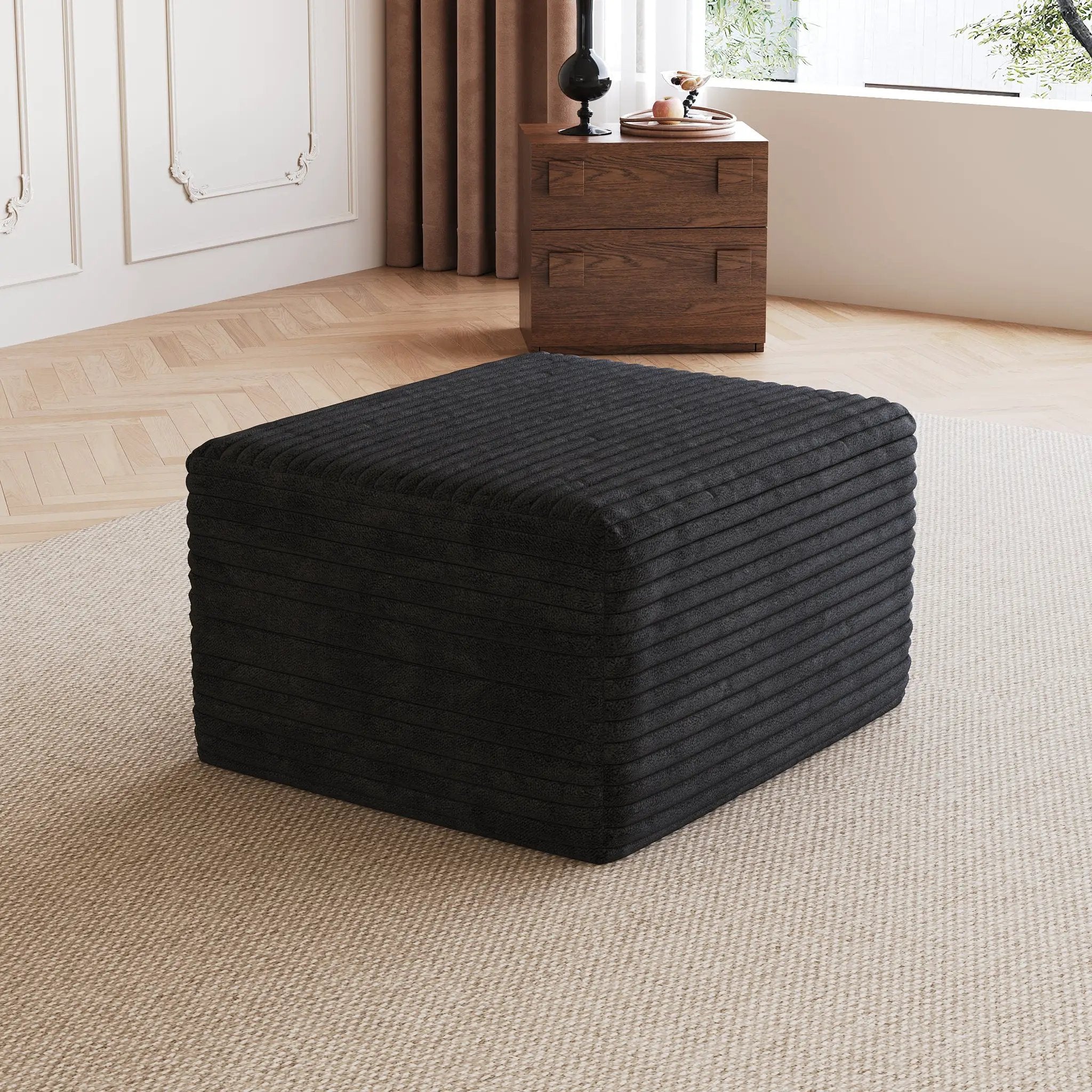 Black Plush Corduroy Sofa Ottoman - No Assembly Required by HouseOfZazla