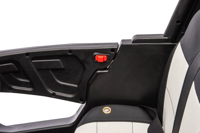 12V7A*1 30W*4 Four-Wheel Drive Seat One Button Start, Forward And Backward, High And Low Speed, Music, Front Light, Power Display, Two Doors Can Open, 2.4G R / C, Seat Belt Four Wheel Absorber by HouseOfZazla