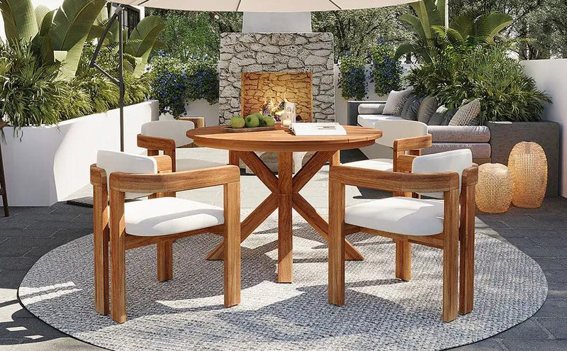 5-Piece Outdoor Acacia Wood Round Dining Set by HouseOfZazla