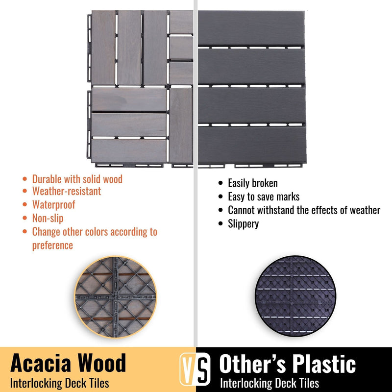 Acacia Wood Interlocking Deck Tiles Checker Pattern For Outdoor Flooring by HouseOfZazla