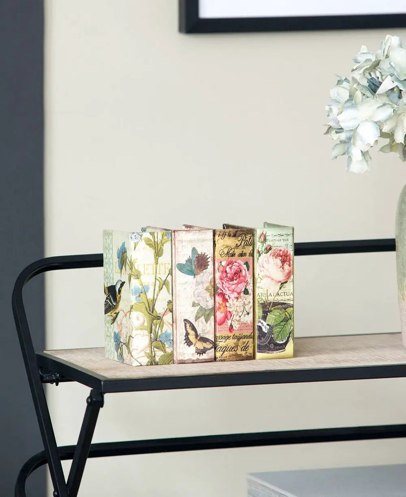 Book Boxes With Birds, Flowers, And Handwriting Design (Set of 4) - Multi by HouseOfZazla