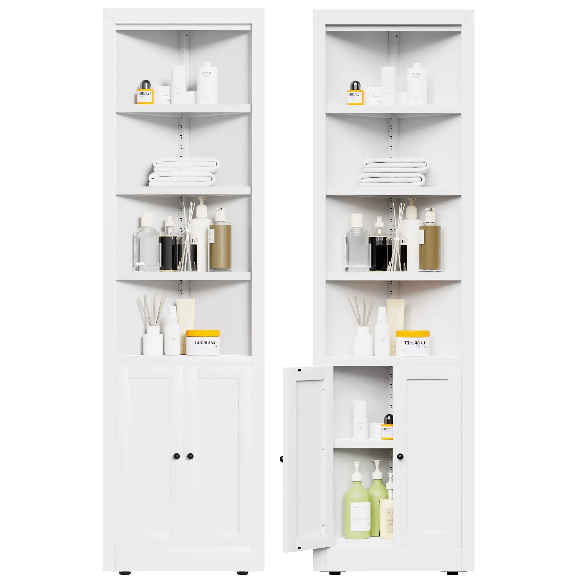 Tall Corner Storage Cabinet With 2 Doors, 5-Tier With Adjustable Shelves, Freestanding - White by HouseOfZazla
