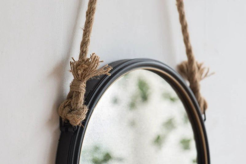 Handsome Cleveland Mirror With Rope Strap Contemporary Design Circle Mirror With Round Metal Frame For Wall Decor by Unique Piece Furniture