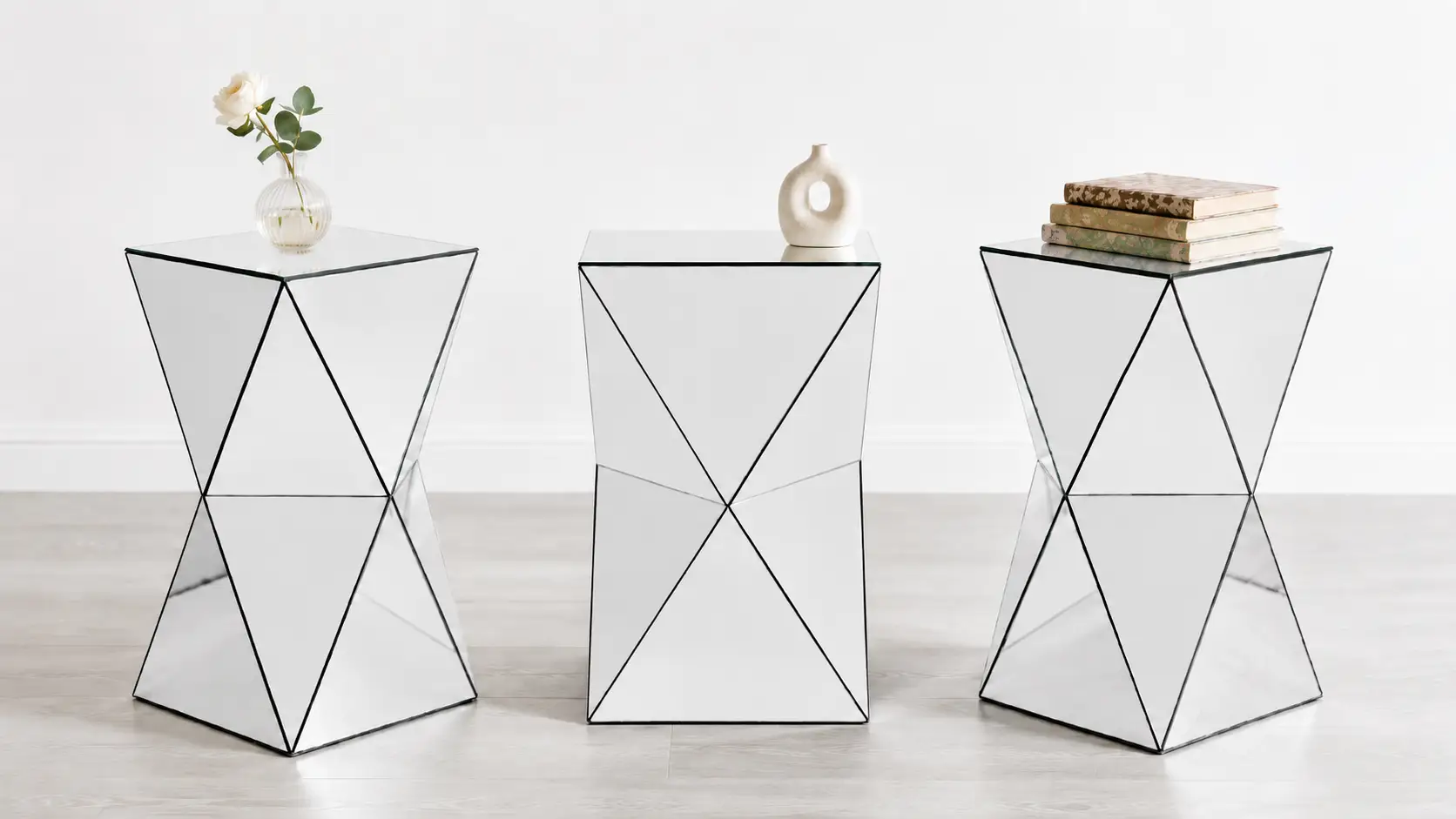 Silver Mirrored Geometric Side Table by HouseOfZazla