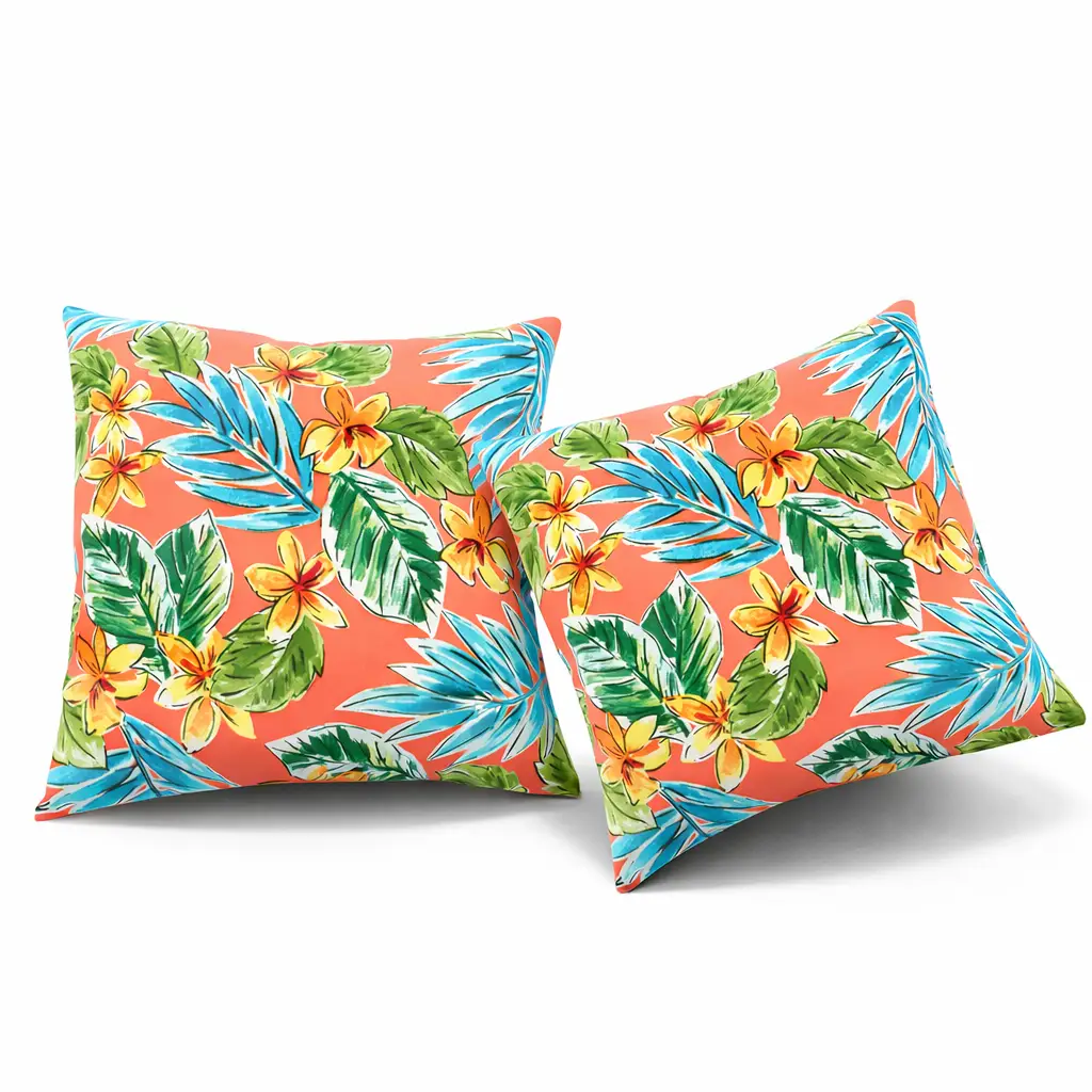 2 Pack Outdoor Throw Pillows, Waterproof & Fade-Resistant Patio Cushions (18x18 Inch, Bright Coral Pink) by HouseOfZazla