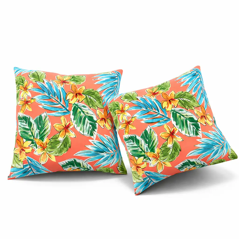 2 Pack Outdoor Throw Pillows, Waterproof & Fade-Resistant Patio Cushions (18x18 Inch, Bright Coral Pink) by HouseOfZazla