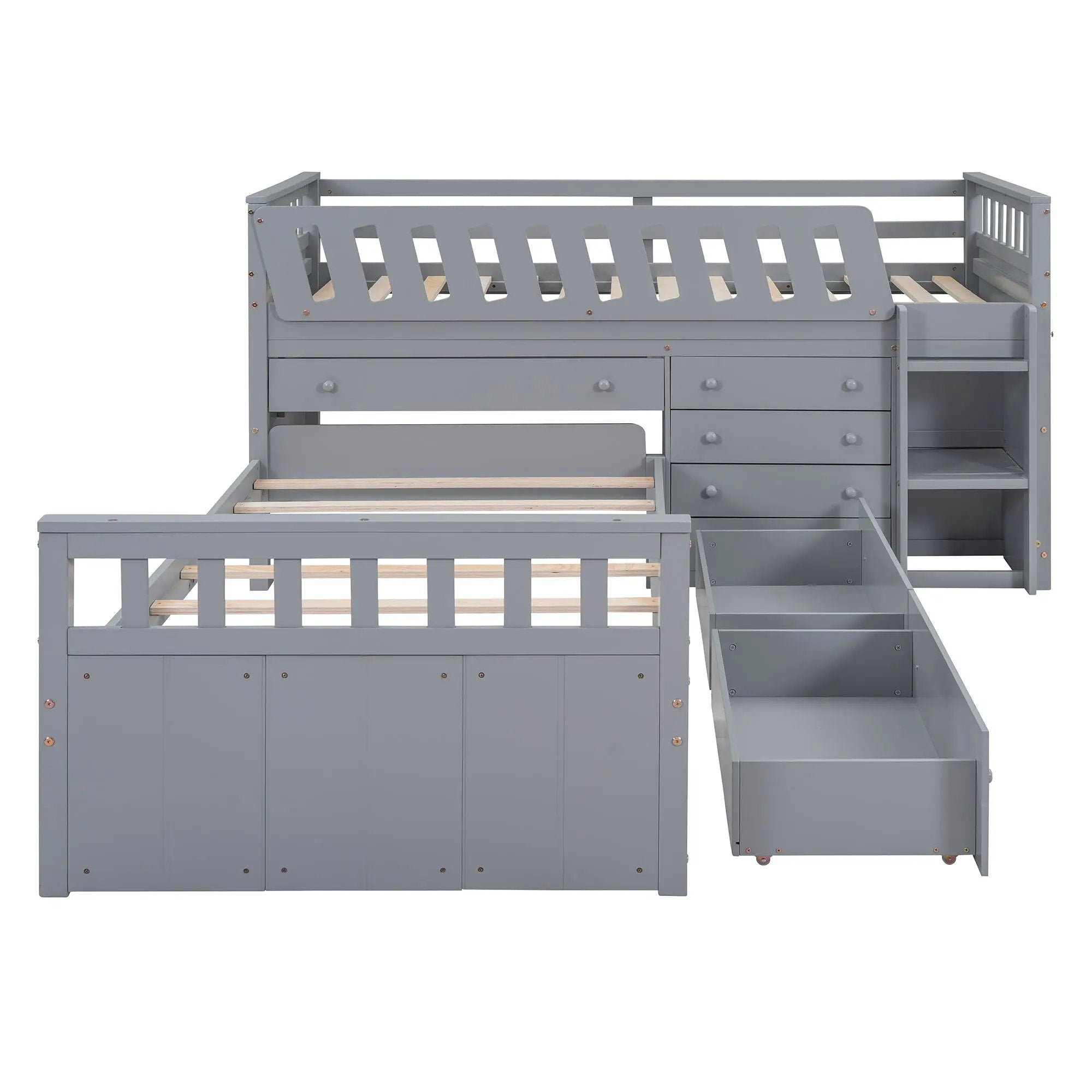 Loft Platform Bed With 7 Drawers And Full Guardrails, Modern L Shaped Space Savin by Unique Piece Furniture