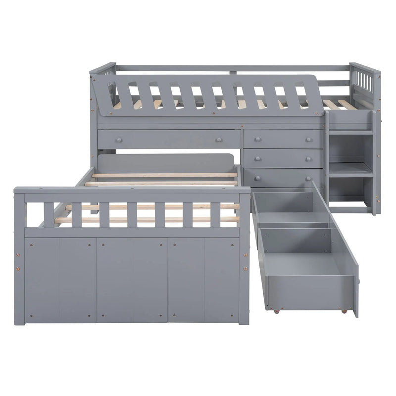 Loft Platform Bed With 7 Drawers And Full Guardrails, Modern L Shaped Space Savin by Unique Piece Furniture