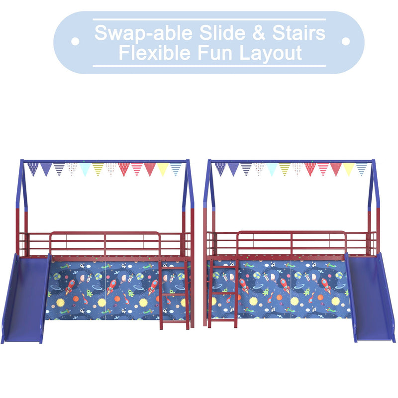 Jack - House Loft Bed With Slide And Curtain Set by HouseOfZazla