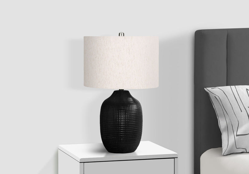 Contemporary Black Ceramic Table Lamp with 3-Way Switch - Ivory Linen Shade, photo 4 of 4