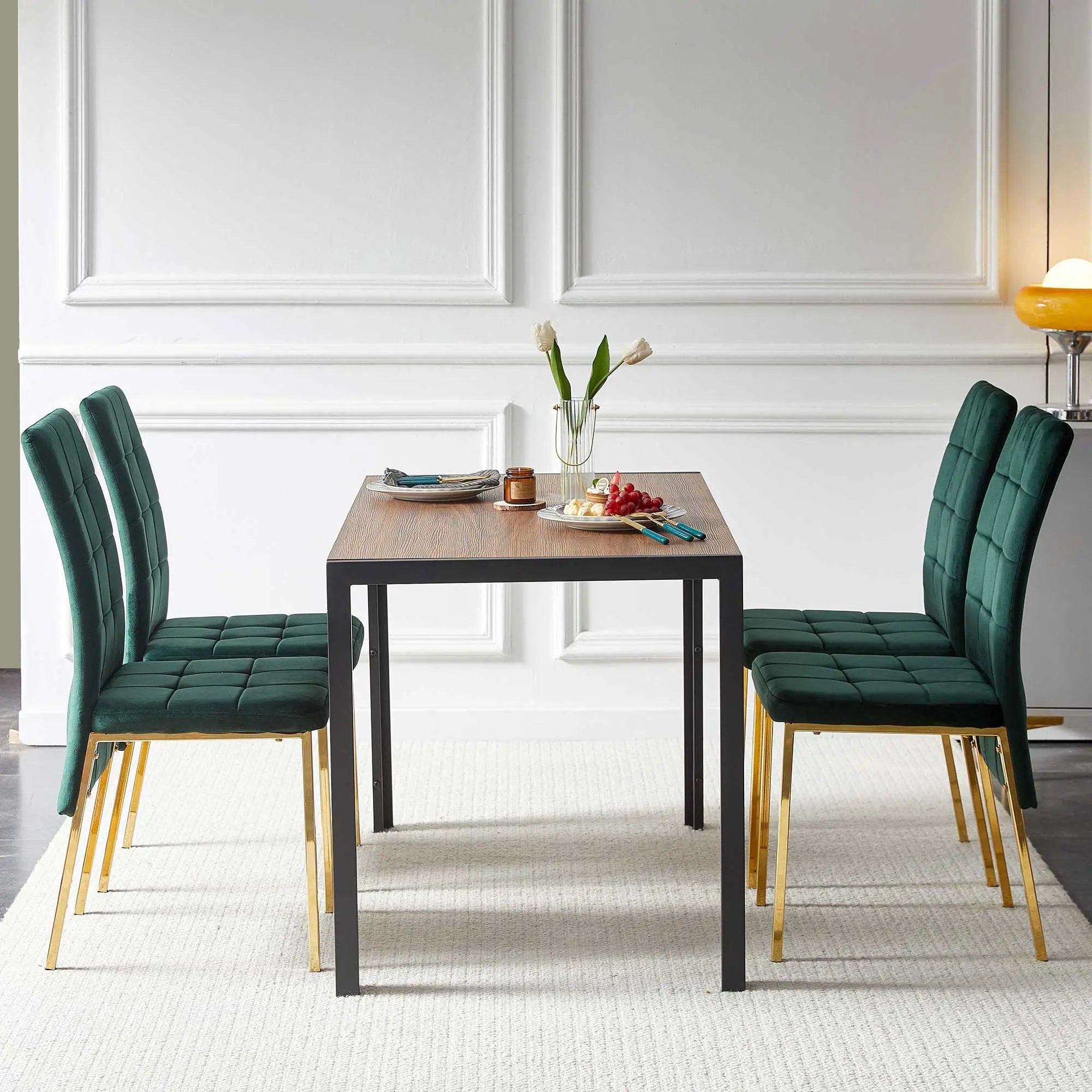5 Pieces Dining Set Including High Back Color Legs Nordic Dining Chair & Creative Design Dining Table by HouseOfZazla