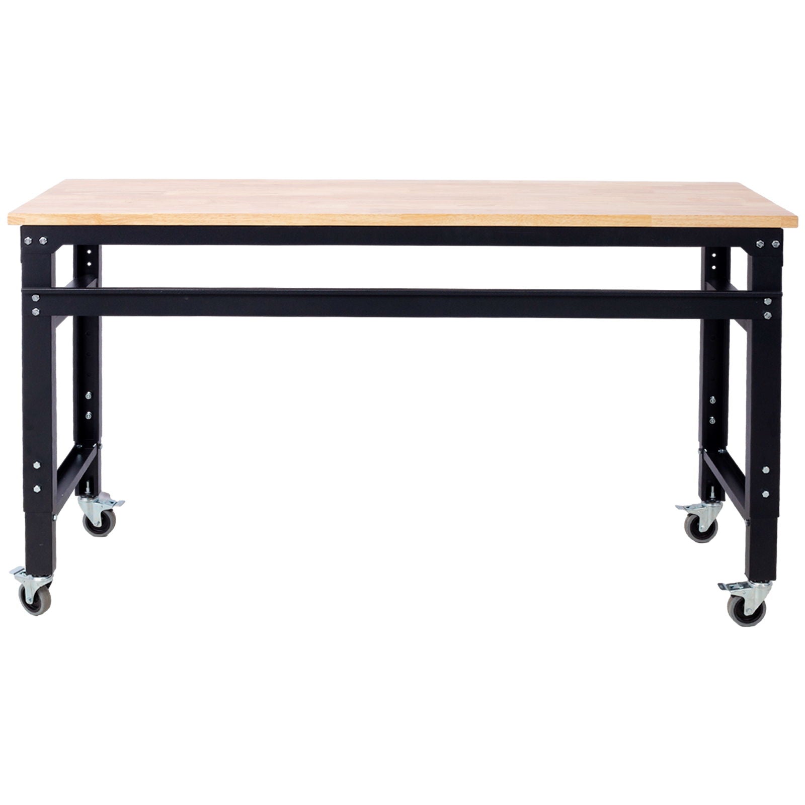 Wide Rolling Workbench For Garage, Adjustable Height, Workshop Tool Bench, Metal With Rubber Wood Top by HouseOfZazla