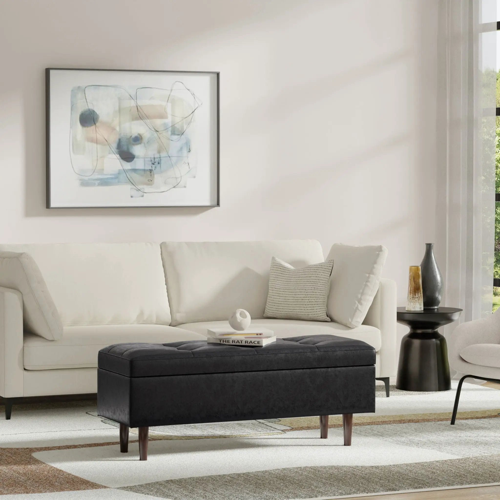 Shay - Large Square Coffee Table Storage Ottoman Mid-Century Style by HouseOfZazla