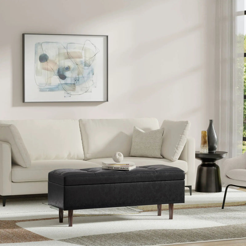 Shay - Large Square Coffee Table Storage Ottoman Mid-Century Style by HouseOfZazla