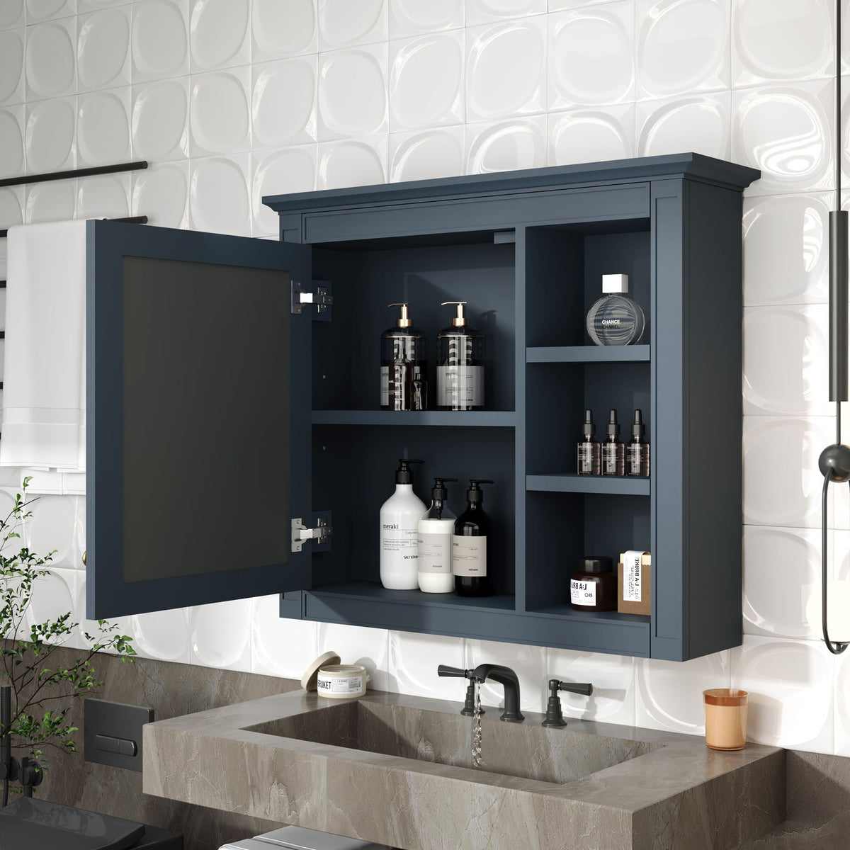 Wall Mounted Medicine Cabinet With Mirror And 3 Open Shelves, photo 22 of 28