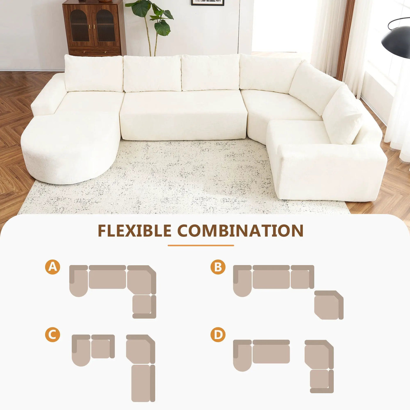 U-Shaped Oversized Modular Cloud Sectional Sofa With Deep Seat For Living Room by Unique Piece Furniture
