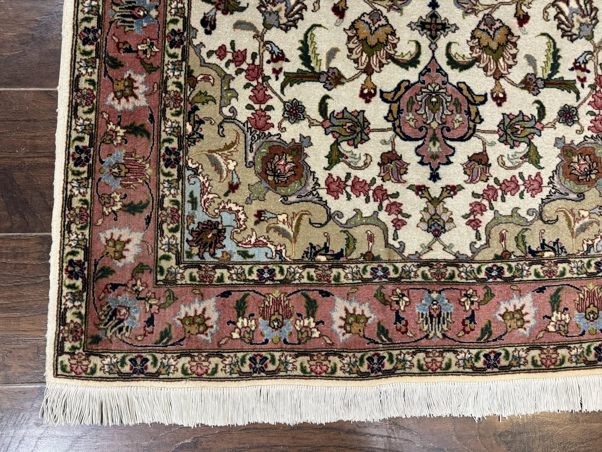 Fine Persian Tabriz Rug 3x5, Floral Medallion, 340 KPSI, Ivory Salmon by Jewel Rugs