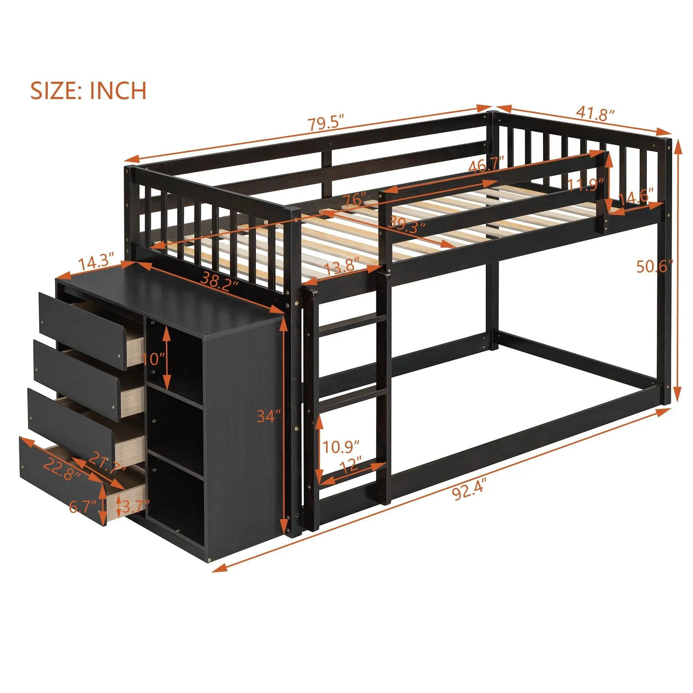 Bunk Bed With 4 Drawers and 3 Shelves by HouseOfZazla