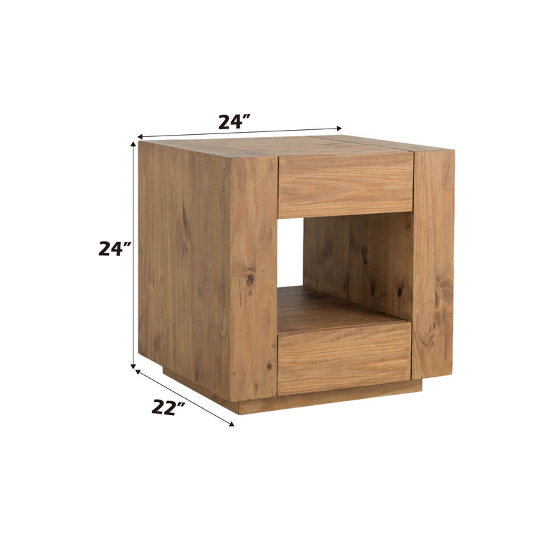 Harlan Oak End Table with Storage and Wheels - Light Brown, photo 4 of 4