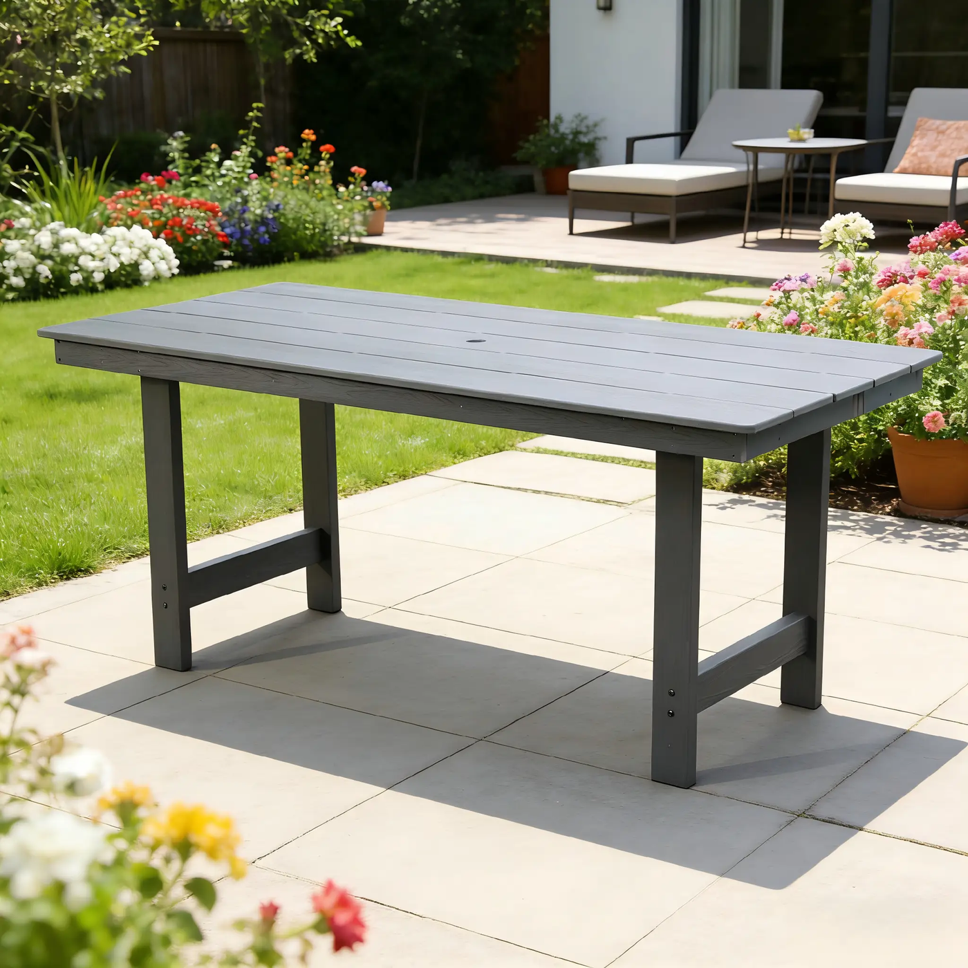 HDPE Patio Dining Family Table with Umbrella Hole by HouseOfZazla