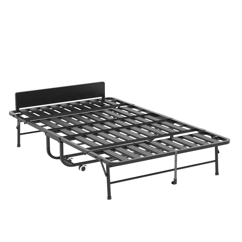 Twin Extra Long Folding Bed With Adjustable Headboard, Cot With Memory Foam Mattress - Black by Unique Piece Furniture