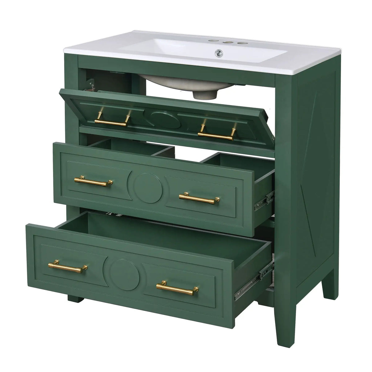 Retro Bathroom Vanity With Sink Combo, Free Standing Single Set With 3 Drawers, photo 3 of 21